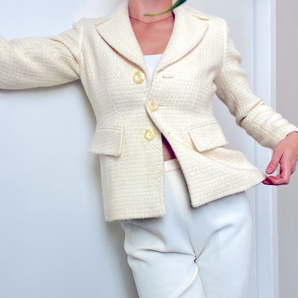 Tahari Cream Wool Blazer Pantsuit
